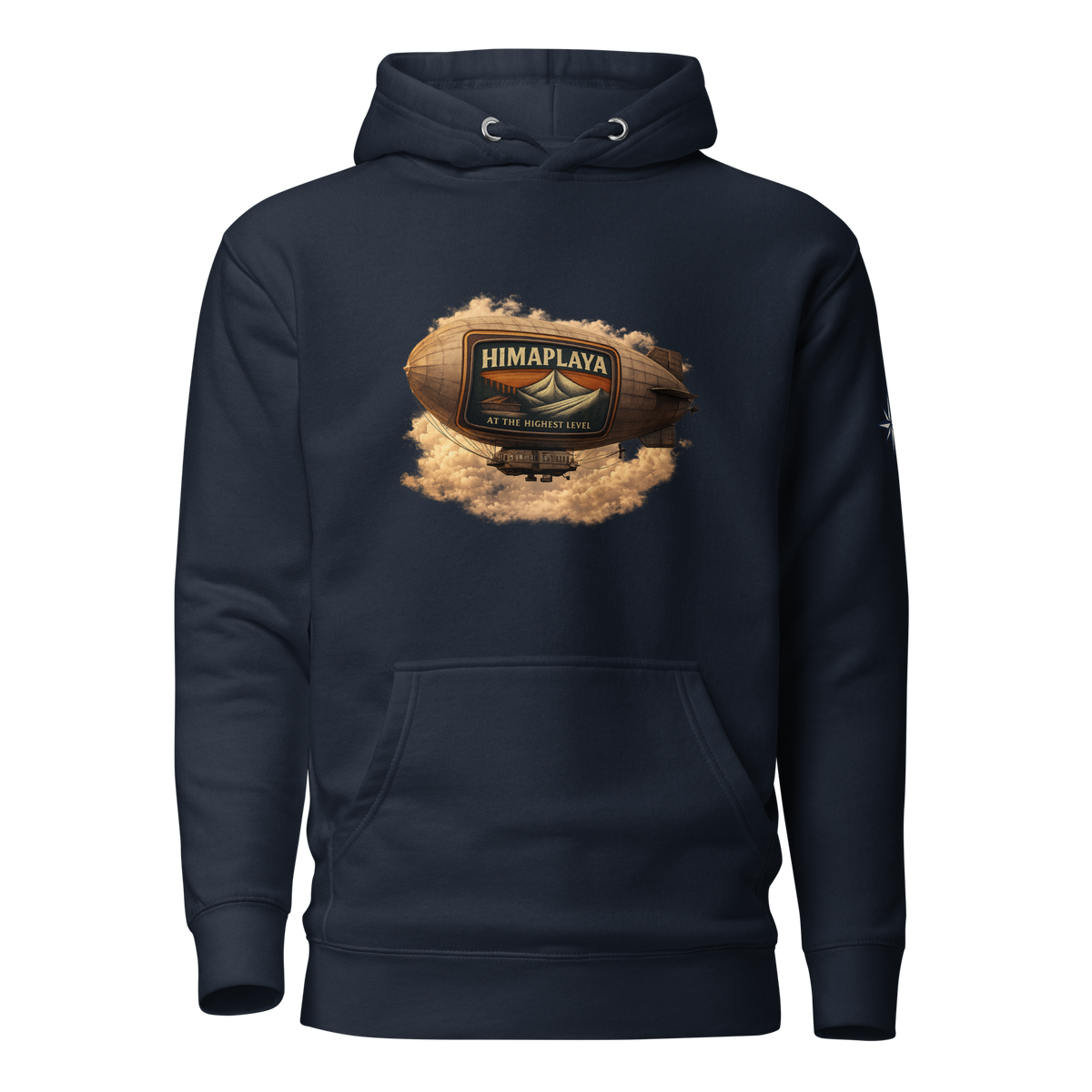 Navy blue hoodie with a HIMAPLAYA logo on